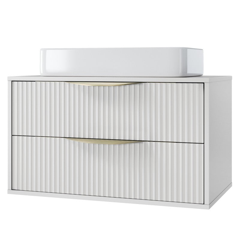 Dulap pentru lavoar pe blat Avila 2.0, 80 cm, canelat, mânere aurii, alb