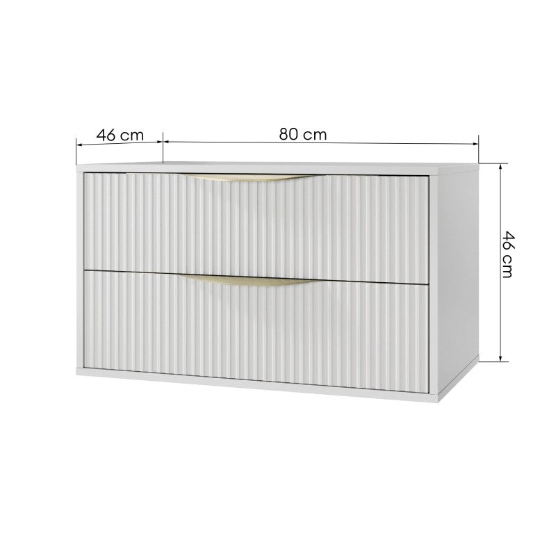 Dulap pentru lavoar pe blat Avila 2.0, 80 cm, canelat, mânere aurii, alb