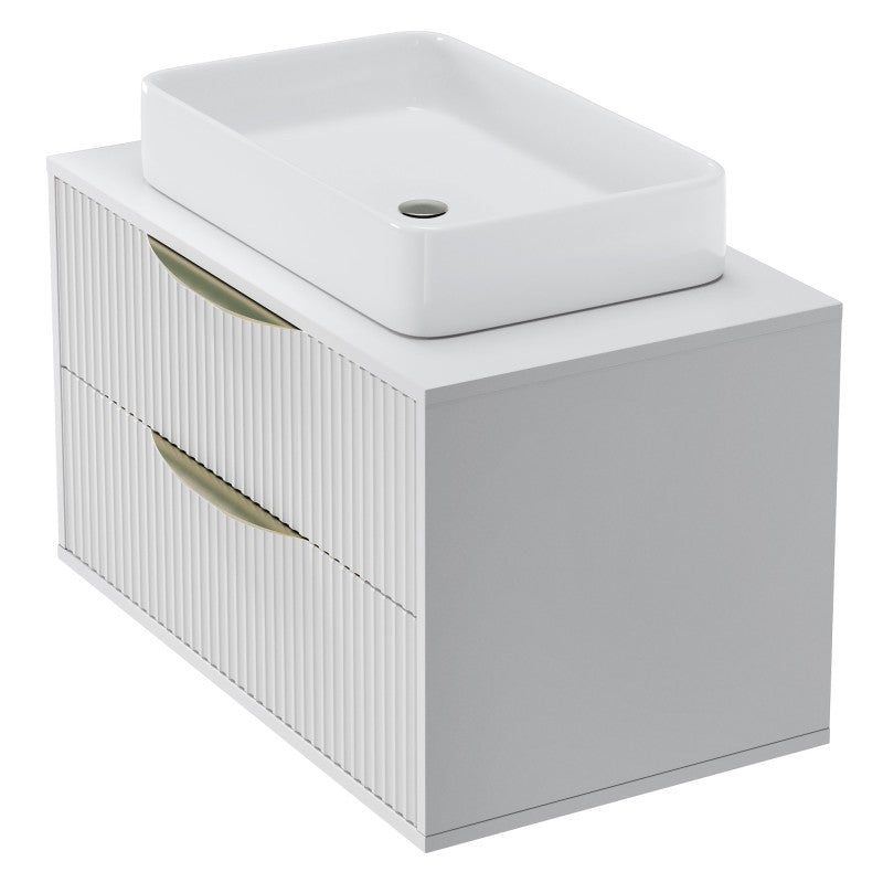 Dulap pentru lavoar pe blat Avila 2.0, 80 cm, canelat, mânere aurii, alb