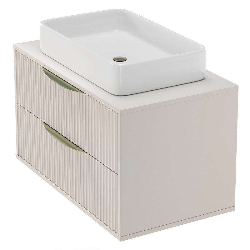 Dulap pentru lavoar pe blat Avila 2.0, 80 cm, canelat, mânere aurii, cașmir