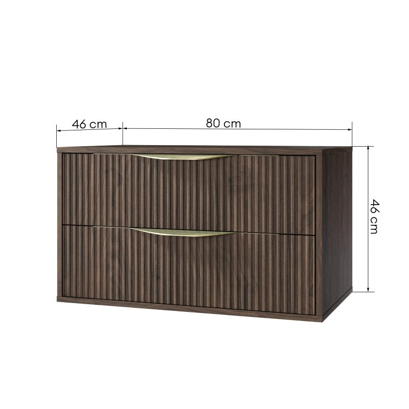 Dulap pentru lavoar pe blat Avila 2.0, 80 cm, canelat, mânere aurii, nuc Villa