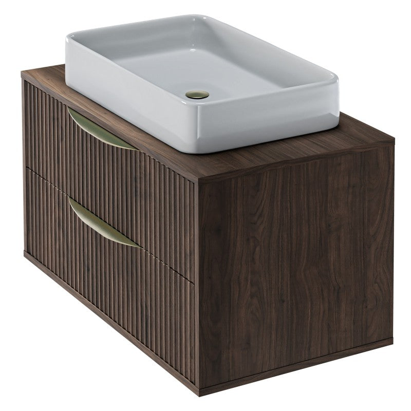 Dulap pentru lavoar pe blat Avila 2.0, 80 cm, canelat, mânere aurii, nuc Villa