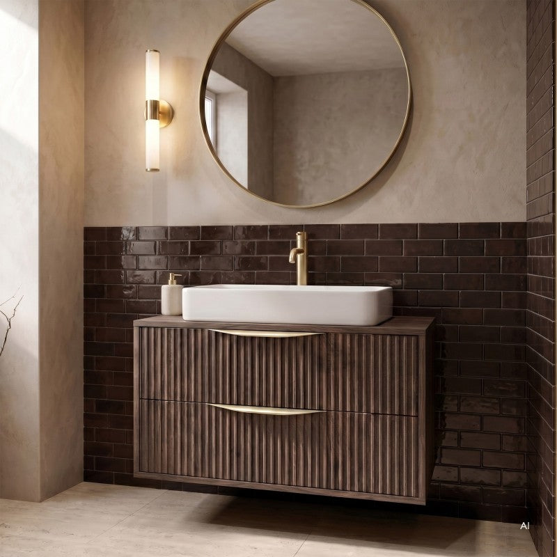 Dulap pentru lavoar pe blat Avila 2.0, 80 cm, canelat, mânere aurii, nuc Villa
