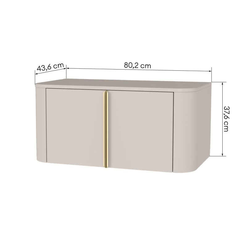 Dulap pentru lavoar pe blat Bassa, 80 cm, cașmir, mânere aurii, rotunjit