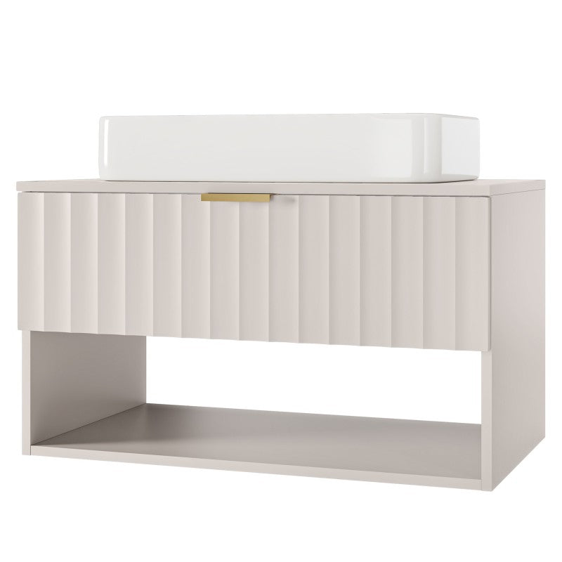 Dulap pentru lavoar pe blat Hana, 80 cm, cașmir, canelat, mâner auriu