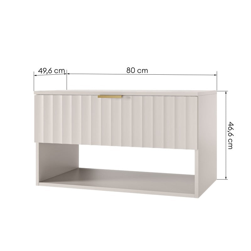 Dulap pentru lavoar pe blat Hana, 80 cm, cașmir, canelat, mâner auriu