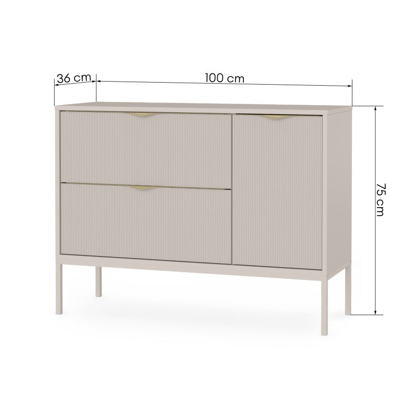 Dulap pentru lavoar pe blat Livia, 100 cm, cașmir, picioare metalice, canelat