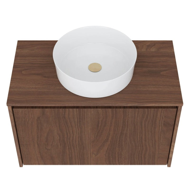 Dulap pentru lavoar pe blat Pezzo, 80 cm, nuc, canelat