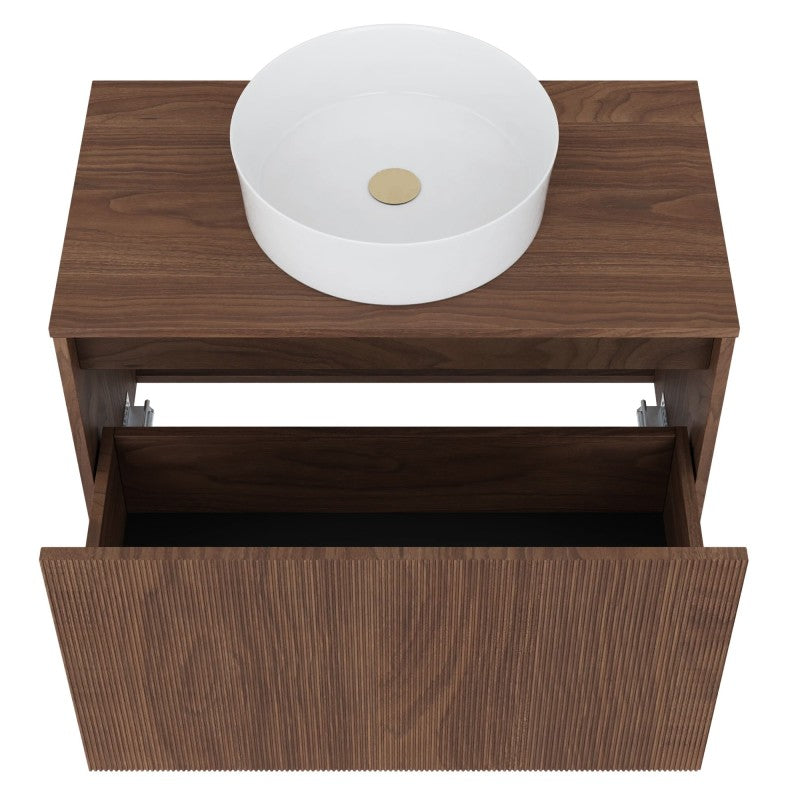 Dulap pentru lavoar pe blat Pezzo, 80 cm, nuc, canelat