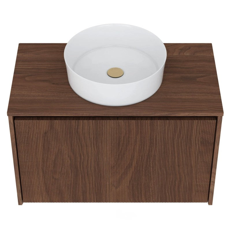 Dulap pentru lavoar pe blat Pezzo, 80 cm, nuc, canelat