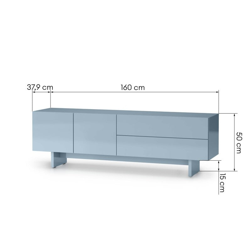 Comodă TV Glim, 160 cm, albastru fumuriu, lucioasă