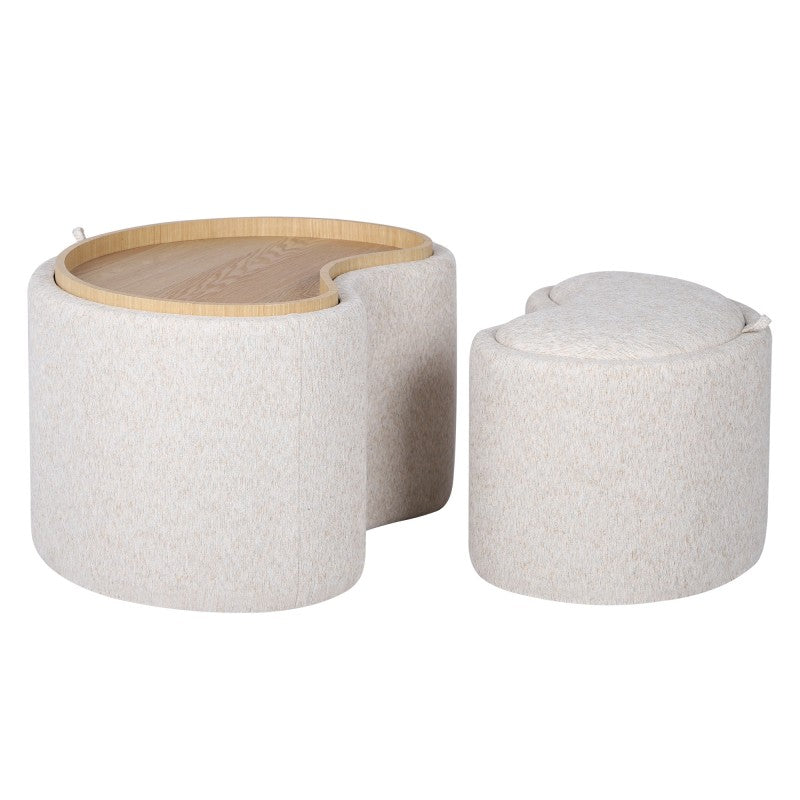 Set de 2 pufuri Pino, cu spațiu de depozitare, crem și bej