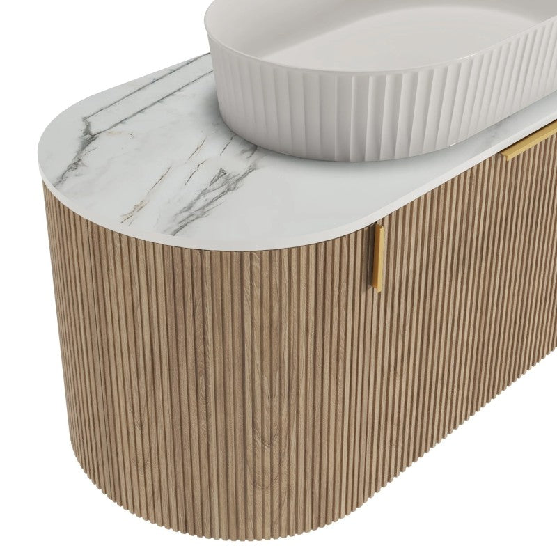 Set dulap cu blat și lavoar La Simplicité, 100 cm, canelat, rotunjit, alb Glit/stejar