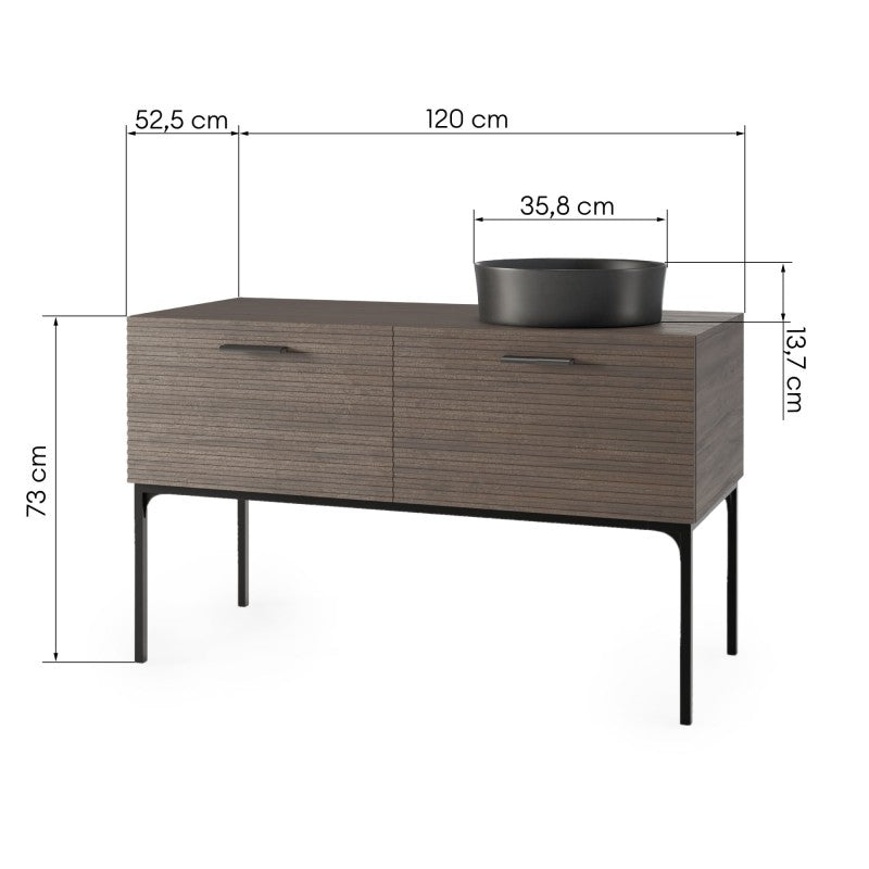 Set dulap cu lavoar La Purete, 120 cm, canelat, nuc/negru