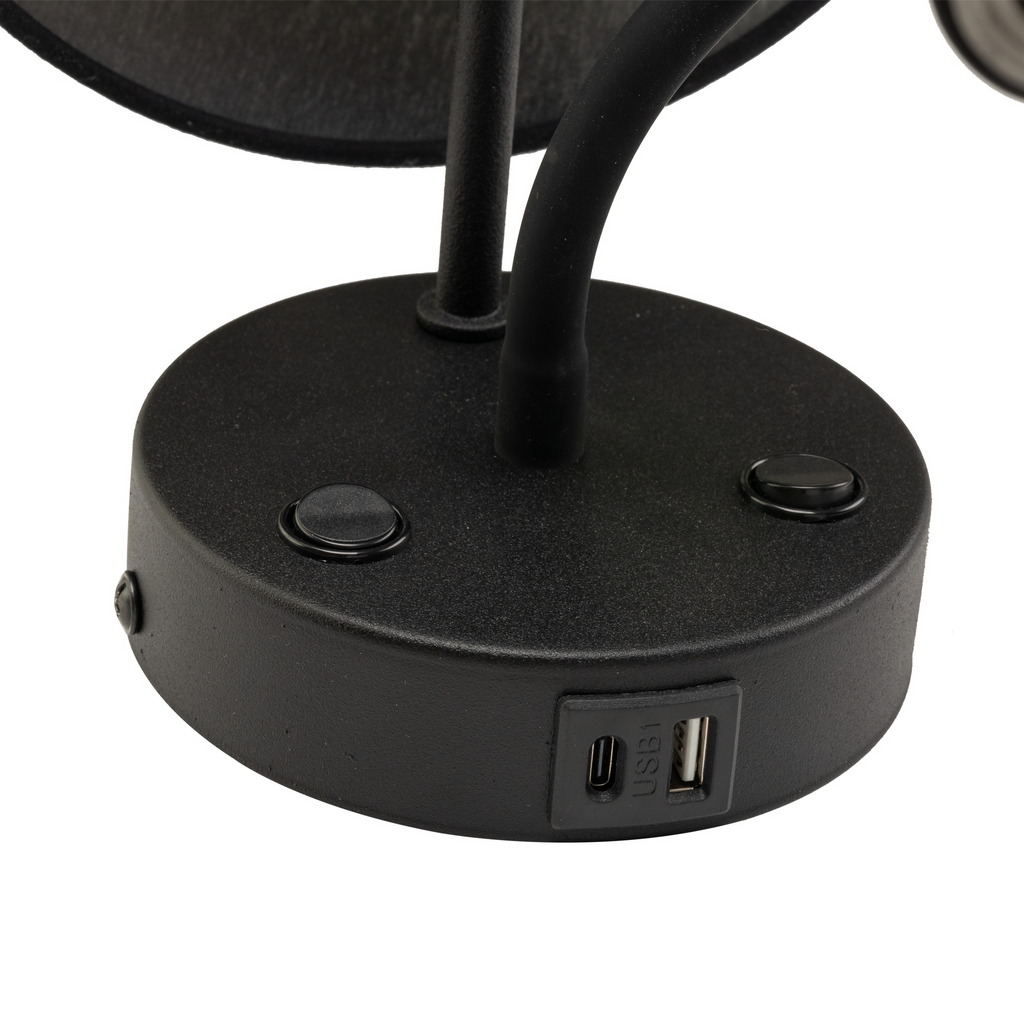 Aplică Maja neagră 2 dulii E27 + GU10 + USB TK 10203