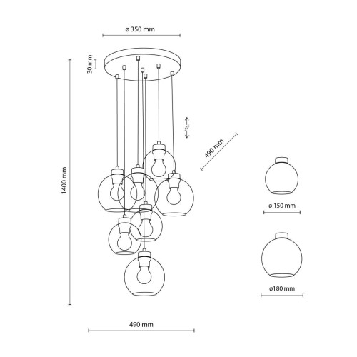 Lampă suspendată TK Lighting Cubus, 7 surse de lumină, 10246