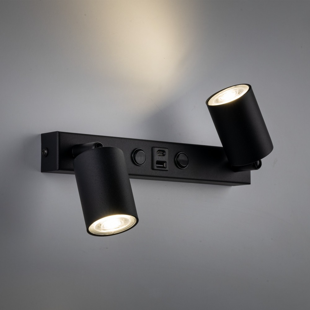 Aplică TK Lighting Top, negru, 2 USB, 10277
