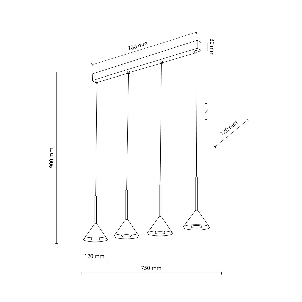 Lustră TK Lighting Cono 4, negru, 4 x GU10, 10305