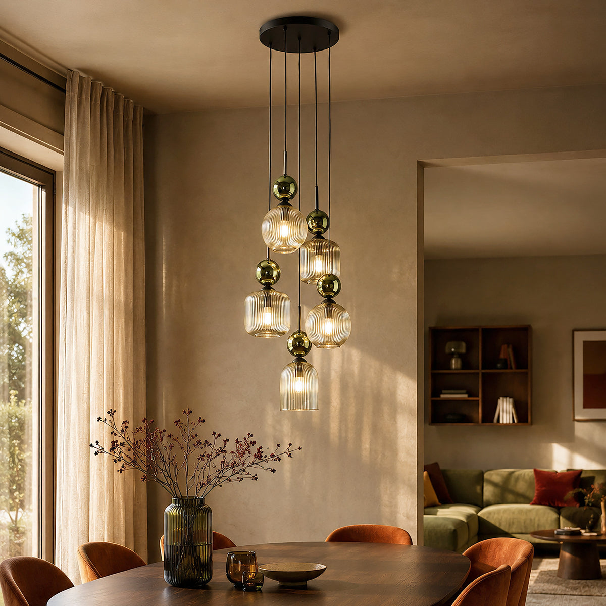 Lustră TK Lighting Sophia, verde, coniac, 5 x E14, 11149