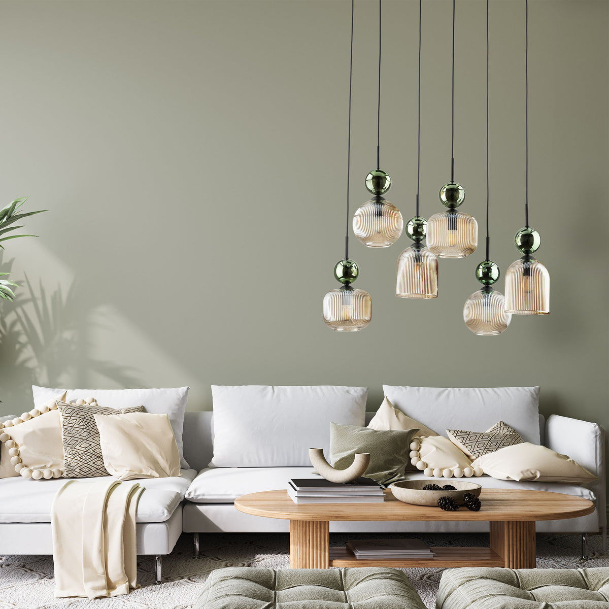 Lustră TK Lighting Sophia, verde, coniac, 6 x E14, 11150