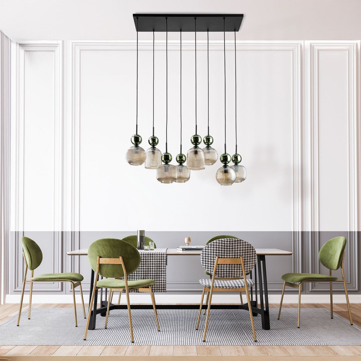 Lustră TK Lighting Sophia, verde, coniac, 8 x E14, 11151