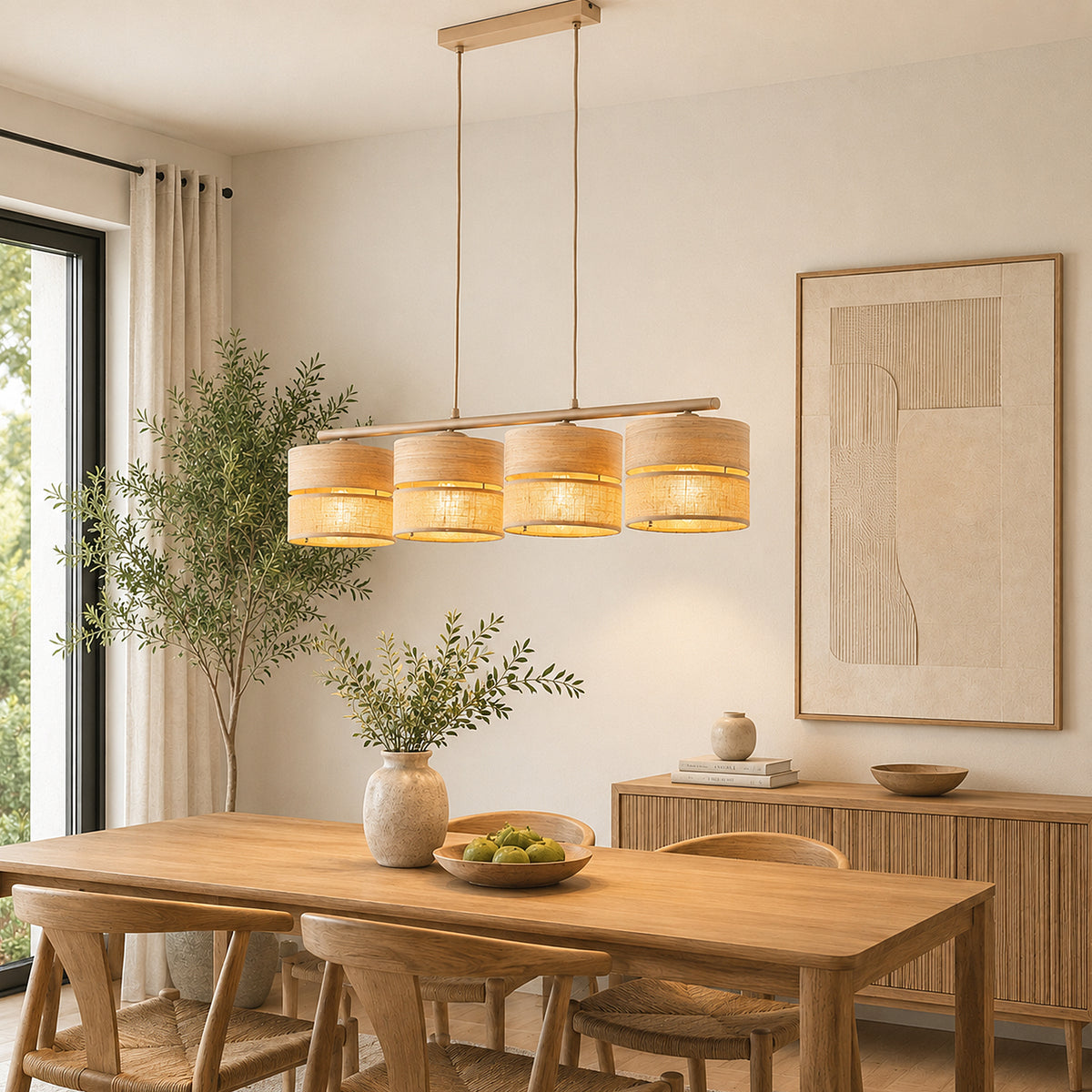 Lustră TK Lighting Dorma, lemn, iută, 4 x E27, 11789