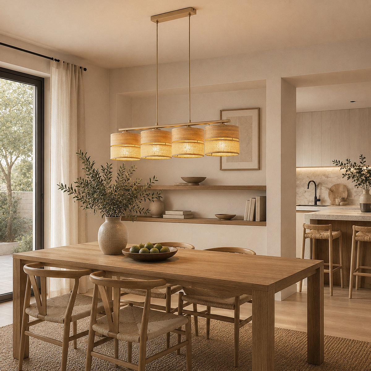 Lustră TK Lighting Dorma, lemn, iută, 4 x E27, 11789