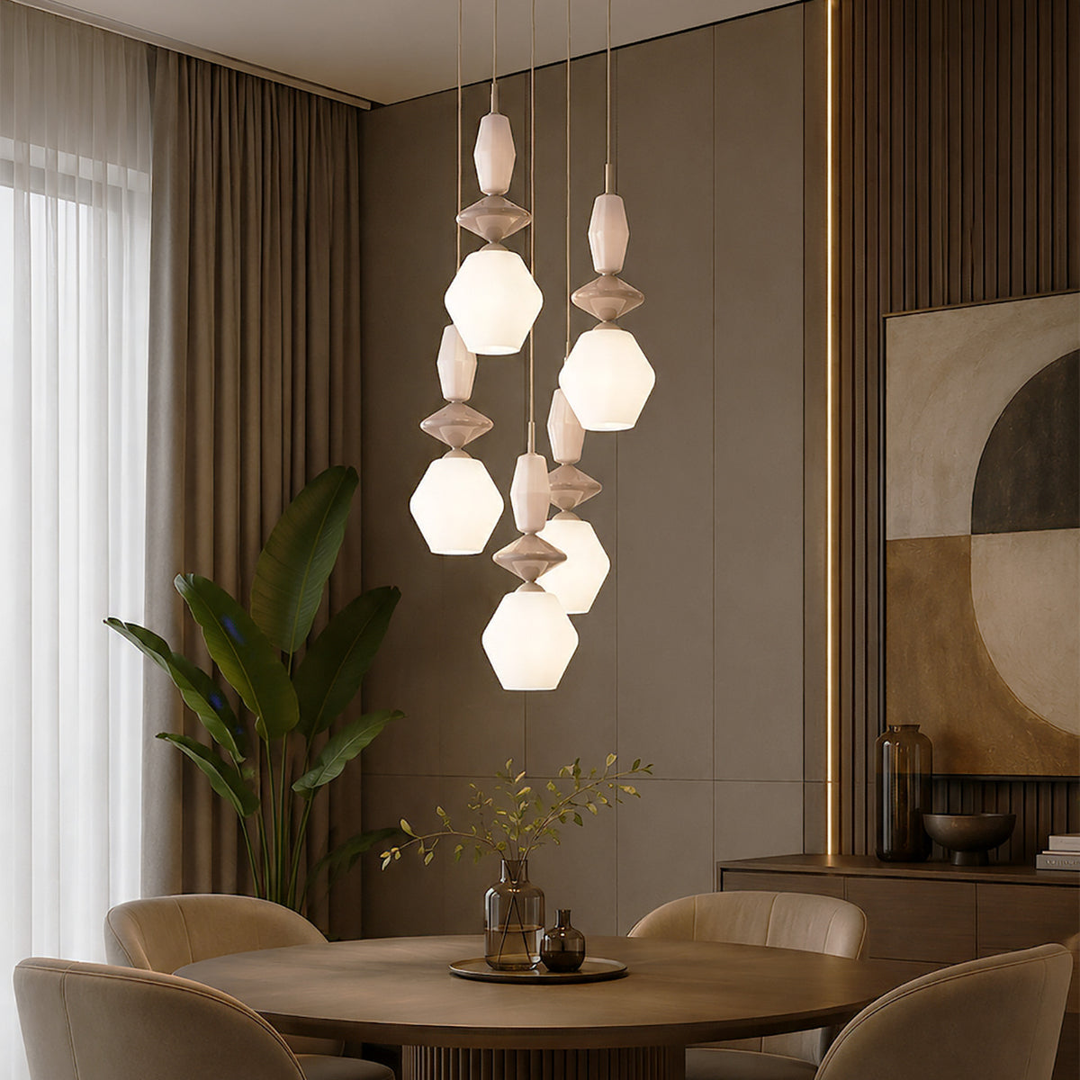 Lustră TK Lighting Zen Fuso Rotund, nisip, alb, 5 x E14, 11864
