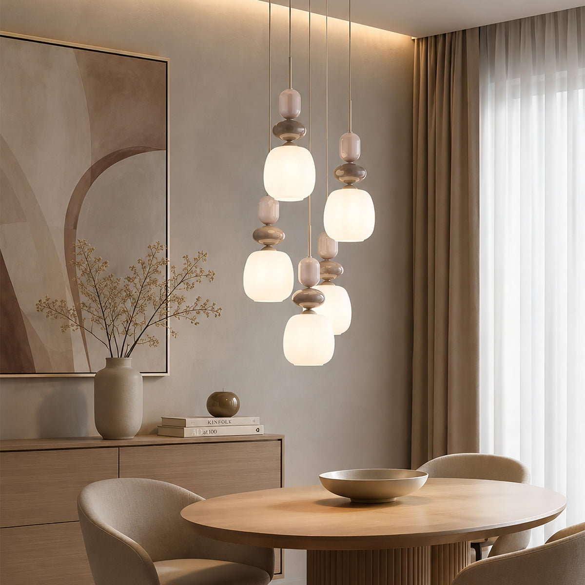 Lustră TK Lighting Zen Botti Rotund, nisip, alb, 5 x E14, 11874