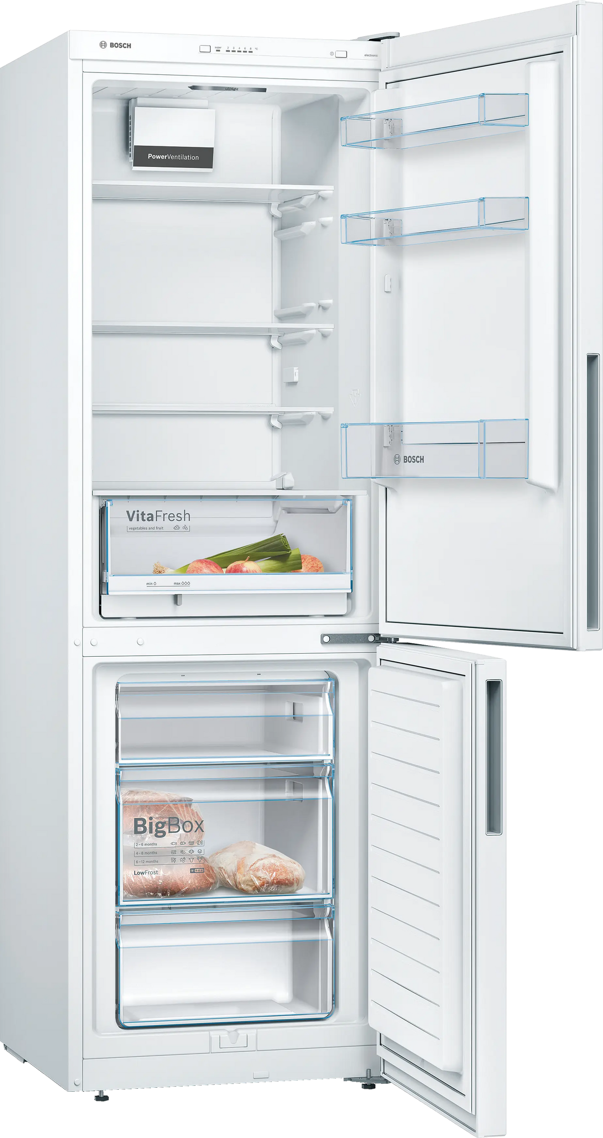Combină frigorifică Bosch KGV362WEAS, Seria 4, 308 l, albă