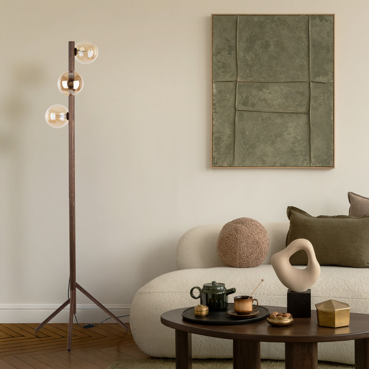 Lampadar TK Lighting Estera, lemn, nuc, chihlimbar, 3 x G9, 16151