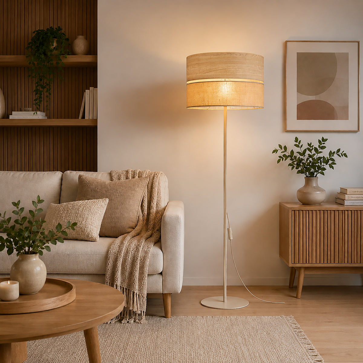 Lampadar TK Lighting Dorma, lemn, iută, 16226