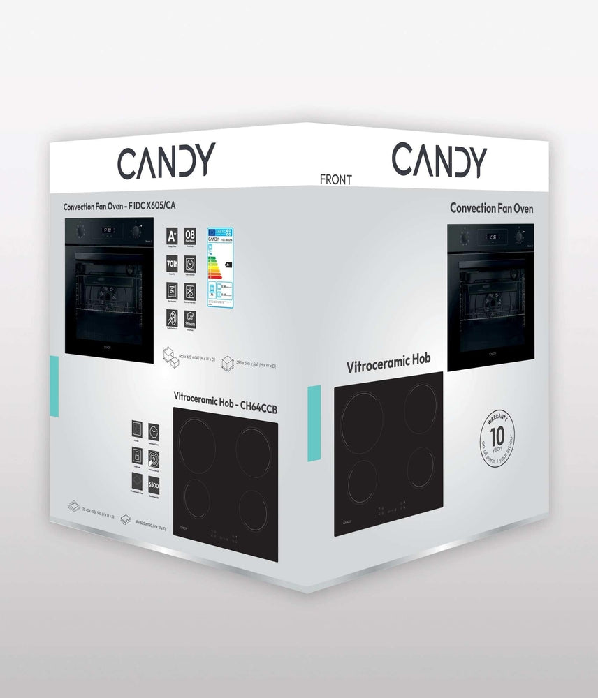 Set încorporabil cuptor și plită Candy P CT25CBCH64CCB, 70 l, curățare hidrolitică, negru