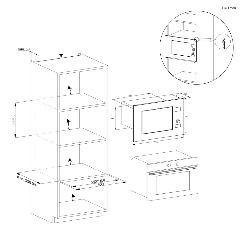 Cuptor cu microunde încorporabil Candy CA38FL7N20WXB, 20 l