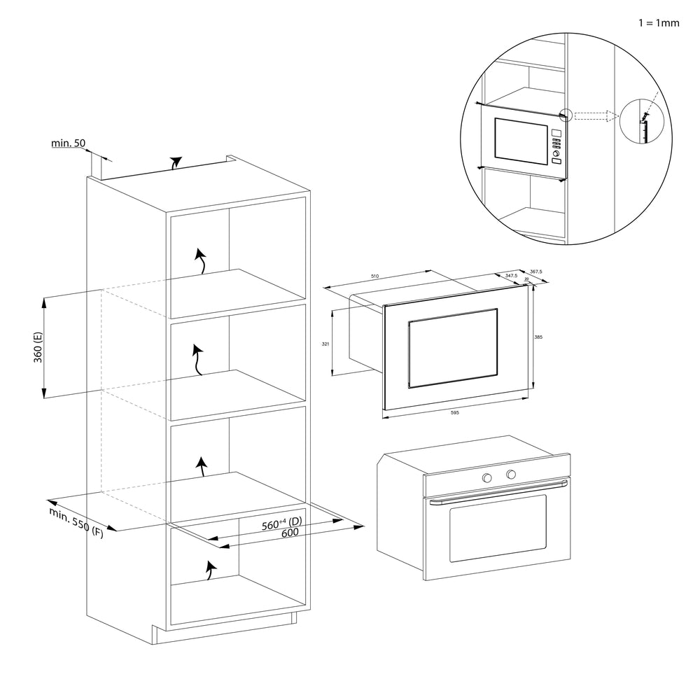Cuptor cu microunde încorporabil Candy CA38FL7N25WXB, 25 l