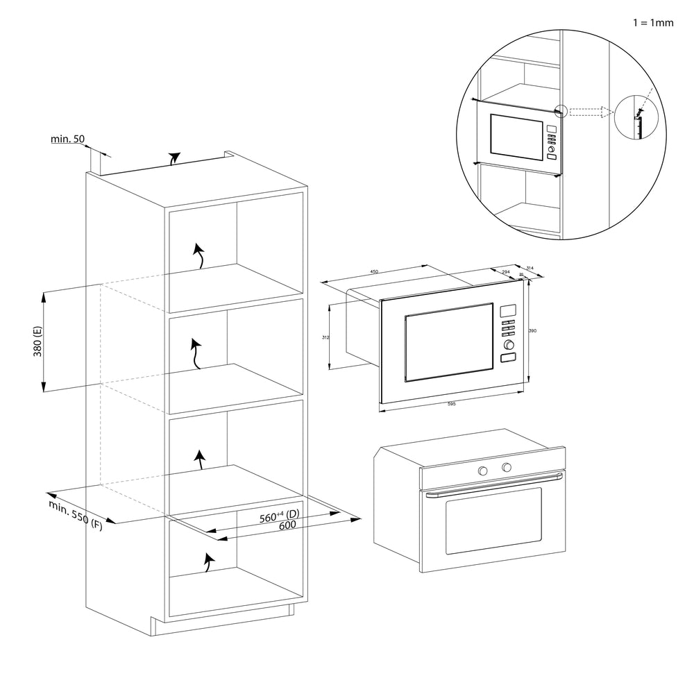Cuptor cu microunde încorporabil Candy CA38FL7NWBX, 20 l