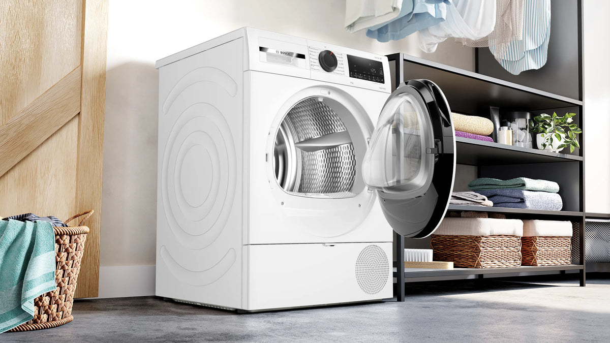 Uscător de rufe Bosch WQG243DMBY, Seria 6, 9 kg, pompă de căldură, alb