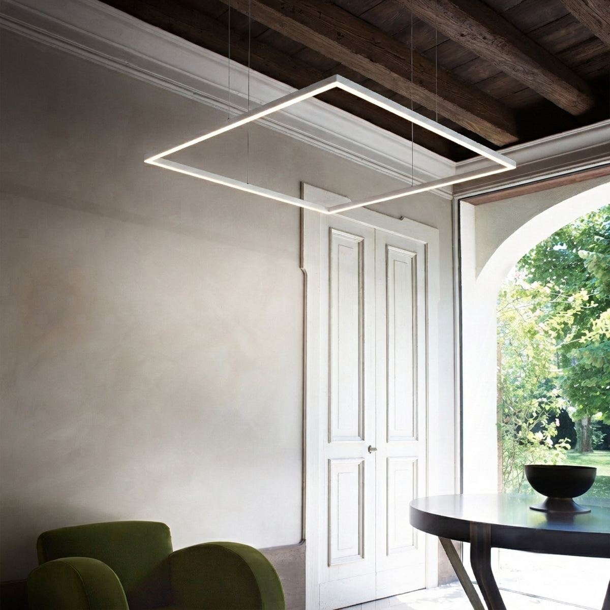 Lustră Ideal Lux Oracle Slim Square 3000K ON-OFF, alb, Ø90 cm, 259192