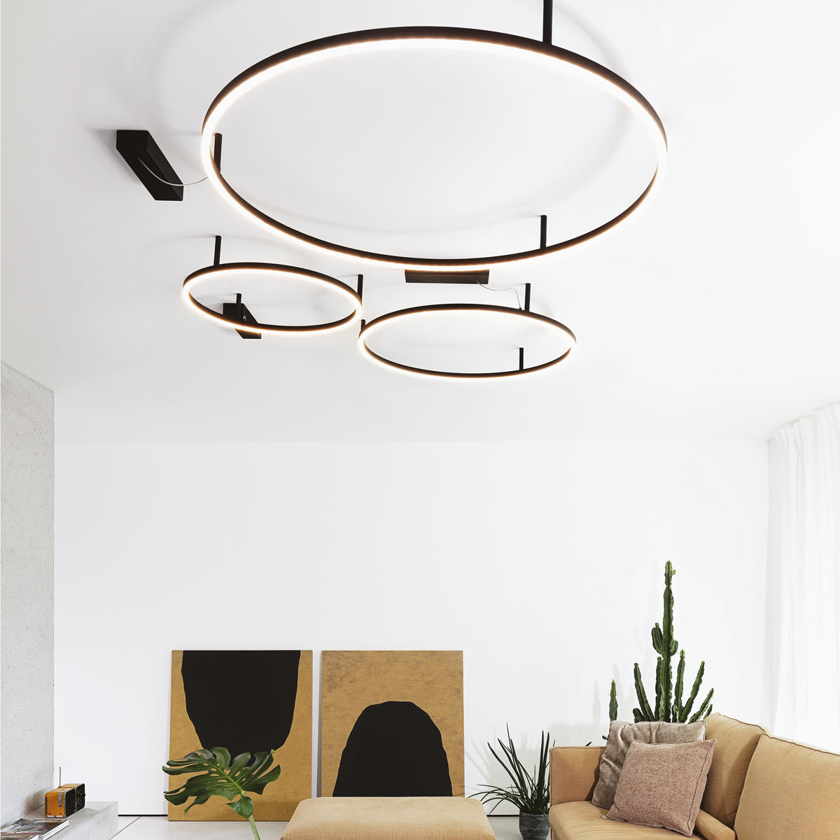Plafonieră Ideal Lux Oracle Slim Round 3000K ON-OFF, negru, Ø70 cm, 266008