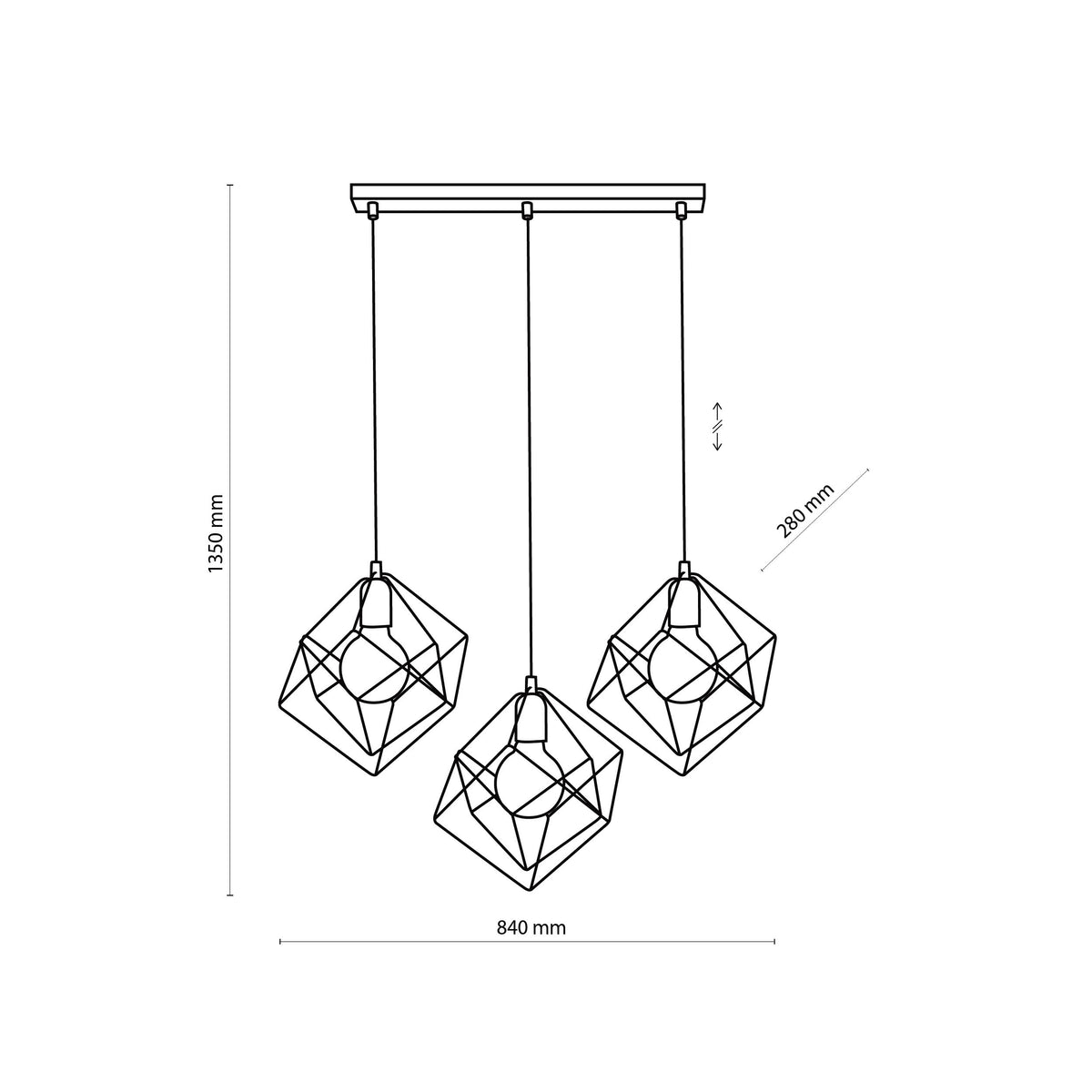 Lustră TK Lighting Alambre 3 Bară, negru, auriu, 3 x E27, 2699
