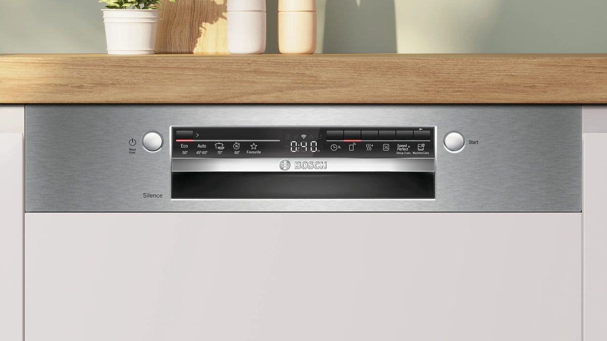 Mașină de spălat vase parțial încorporabilă Bosch SMI2HTS06E, Seria 2, 60 cm, 13 seturi, inox