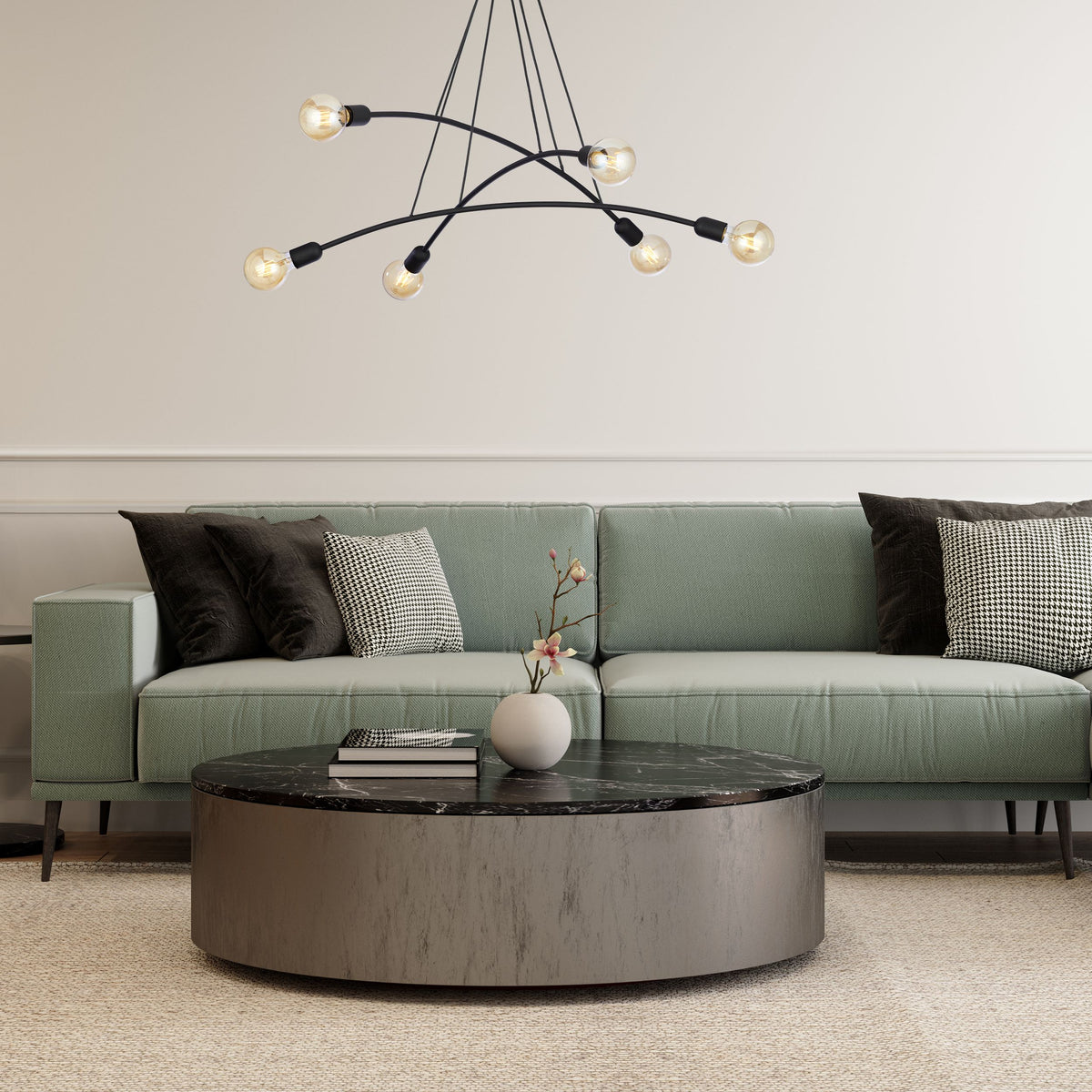 Lampa suspendata Helix neagra 3 brate, 6x E27 15W 2726