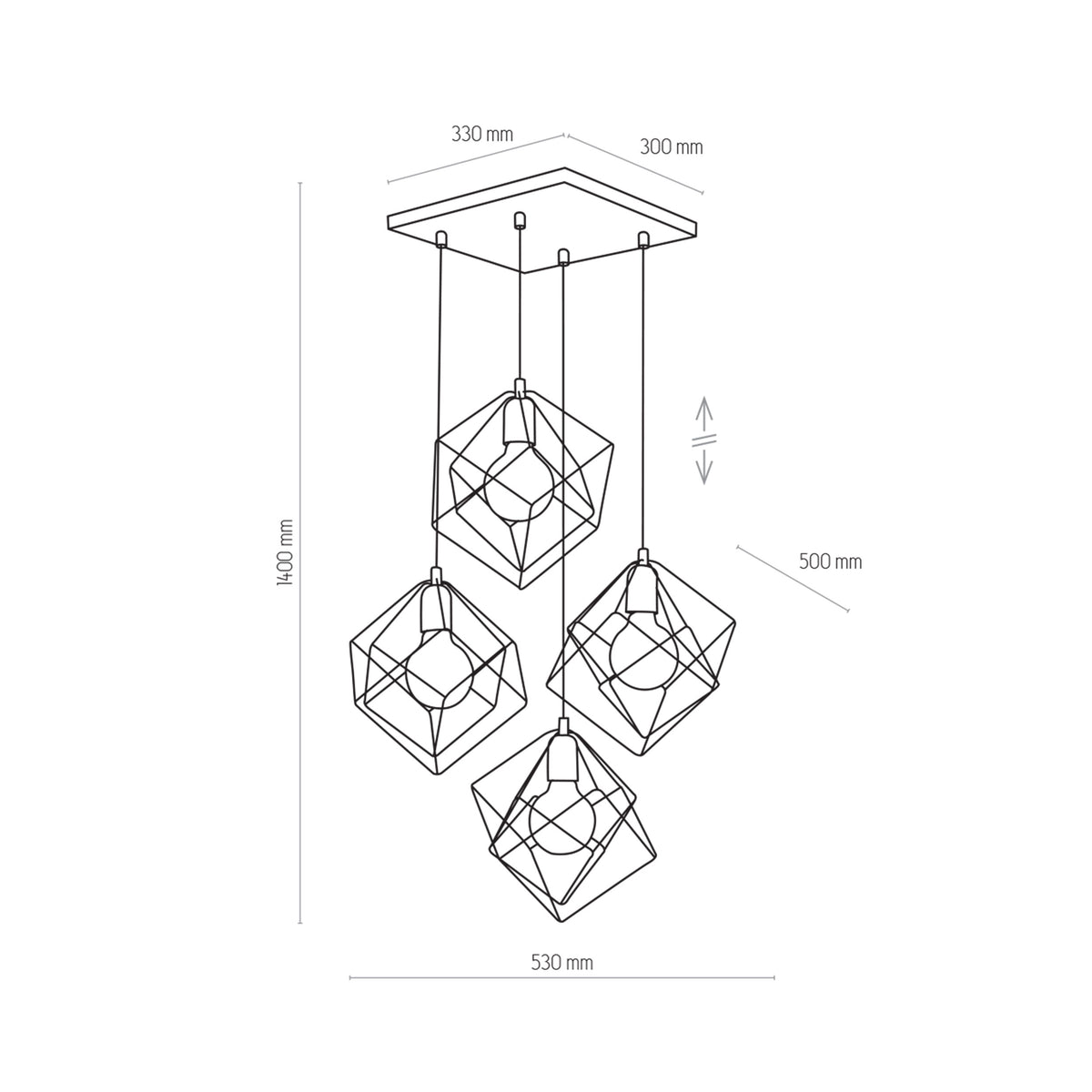 Lustră TK Lighting Alambre 4, negru, auriu, 4 x E27, 2778