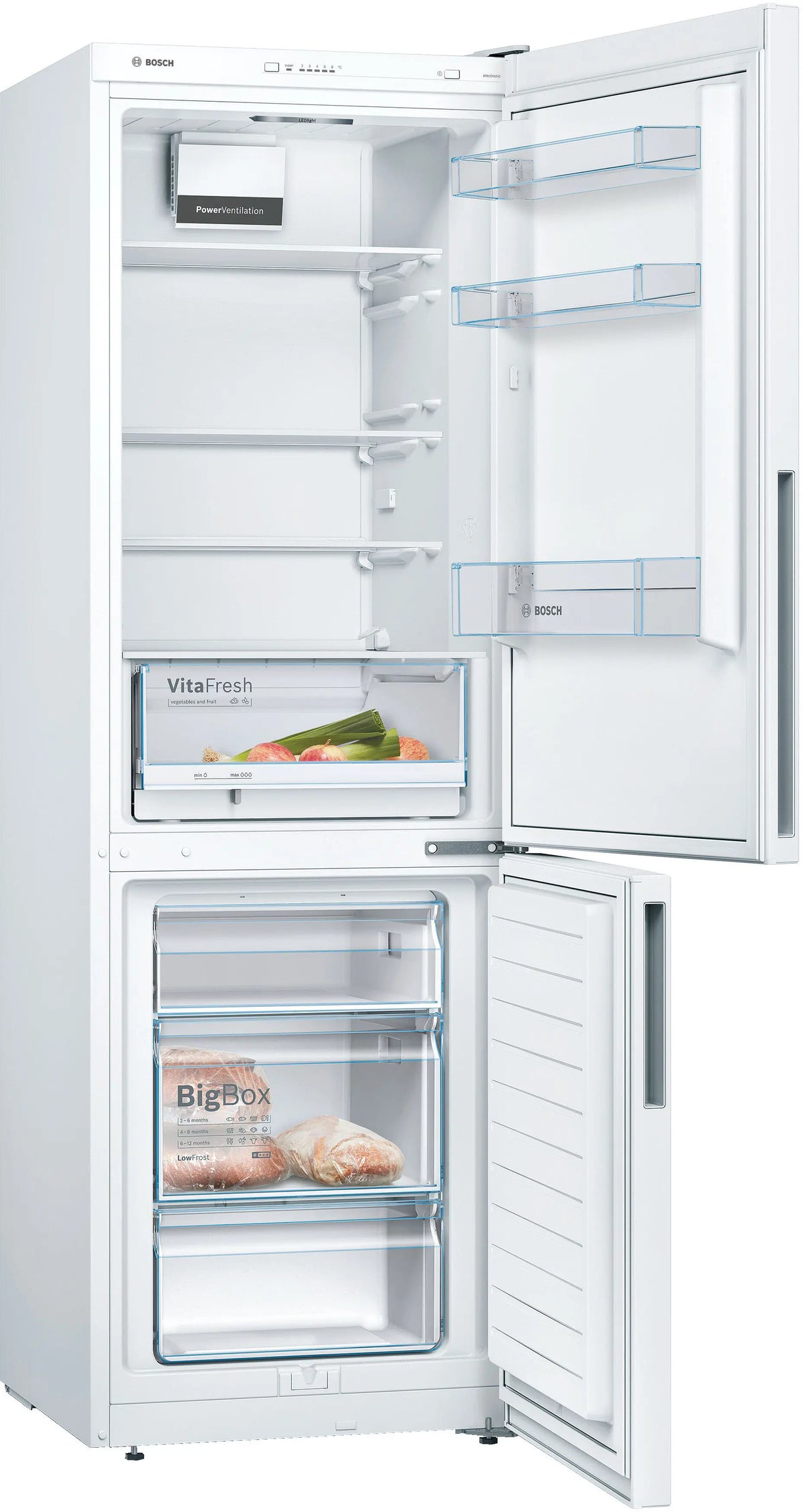 Combină frigorifică Bosch KGV362WEAS, Seria 4, 308 l, albă