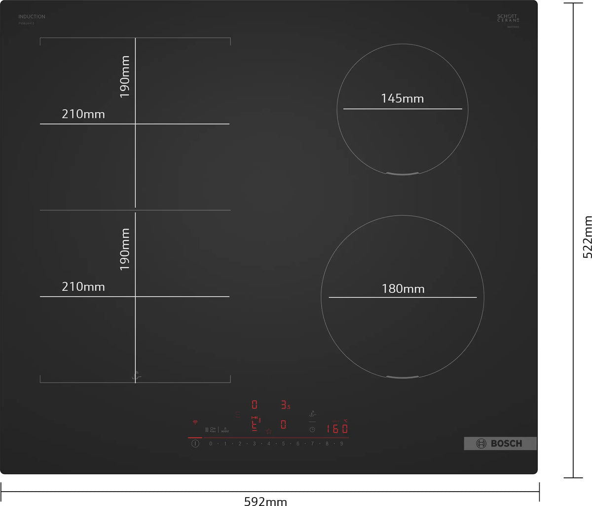 Plită cu inducție Bosch PVS61AHC1E, Seria 6, 60 cm, neagră