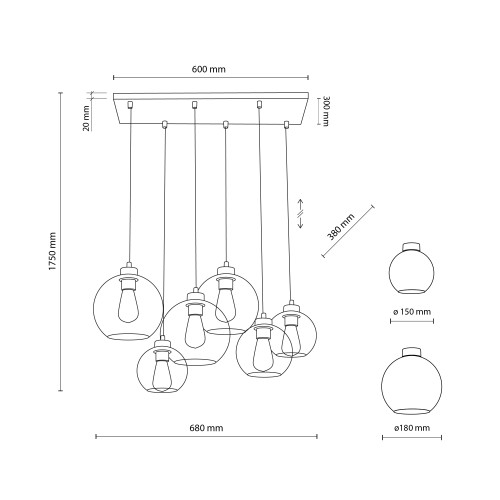 Lampa suspendata Cubus Grafit 6 surse de lumina 2833 TK 2833