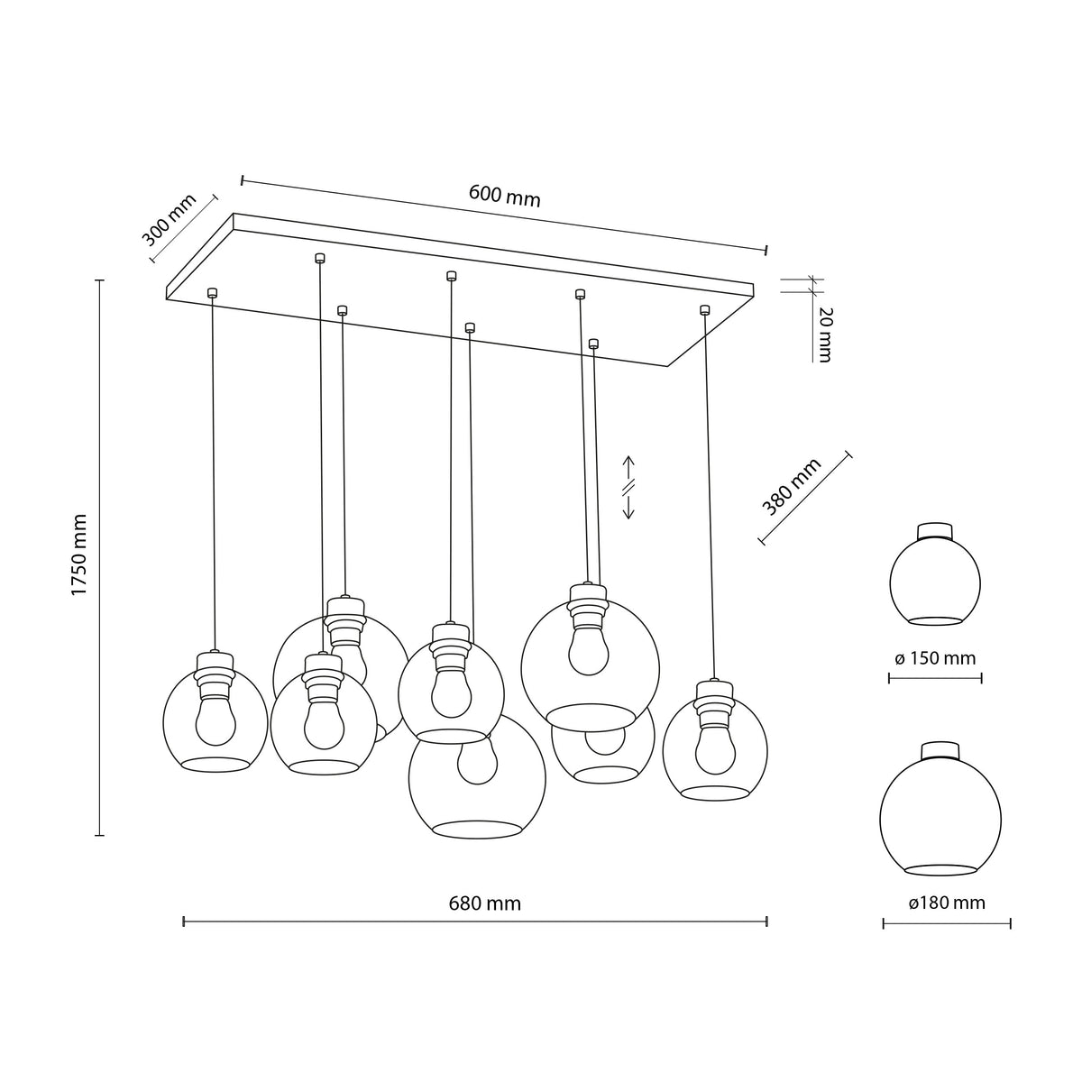 Lampa suspendata Cubus Grafit 8 surse de lumina 2834 TK 2834