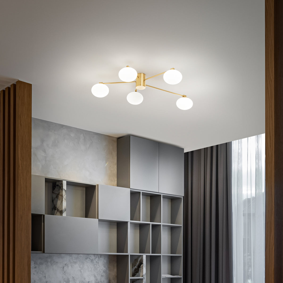 Plafonieră Ideal Lux Hermes PL5, alamă, Ø90 cm, 288277