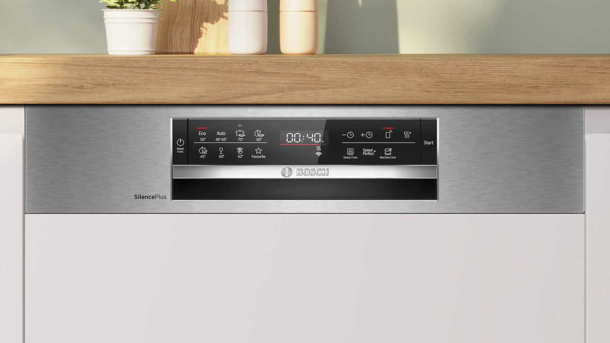 Mașină de spălat vase parțial încorporabilă Bosch SMI6ECS17E, Seria 6, 60 cm, 14 seturi, inox