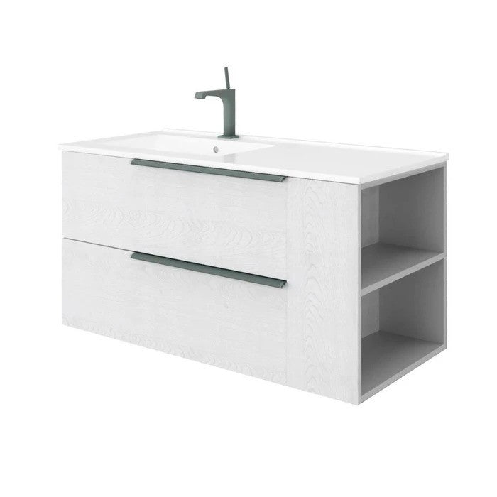 Masca baie + lavoar Savini Due Oikos 2506/F07, cu sertare si polita, finisaj alb, suspendat, 101.5 x 46.5 x 50.6 cm